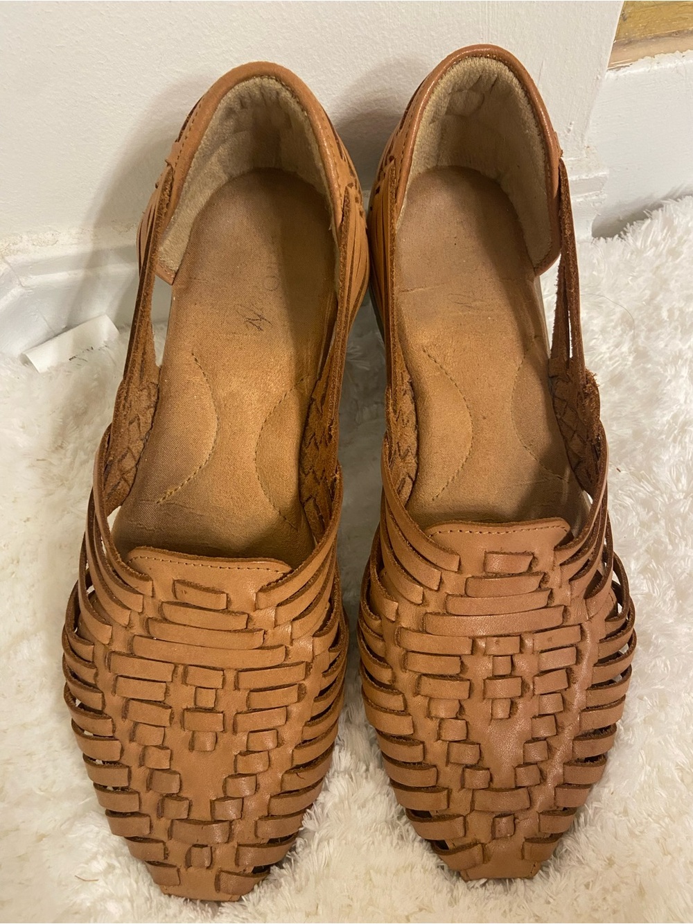 Woven Leather Moccasin Flats - Brown